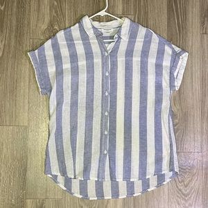 BeachLunchLounge Collection, Striped, Cuff Sleeve, Button-Down Top, Blue Skies